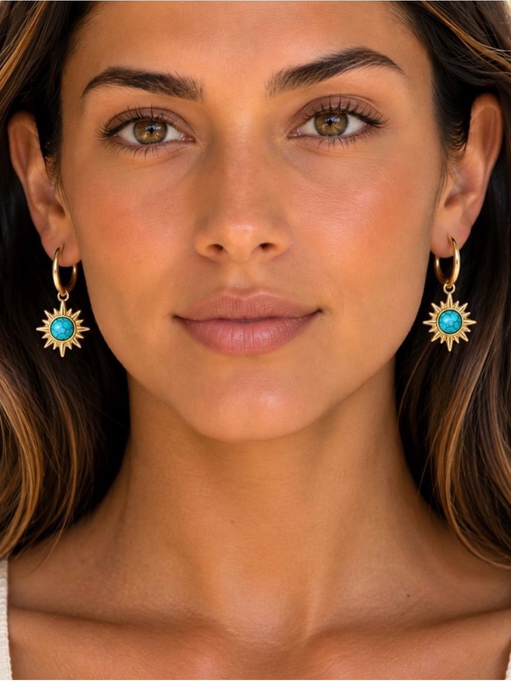 Brand new gold plated turquoise earrings